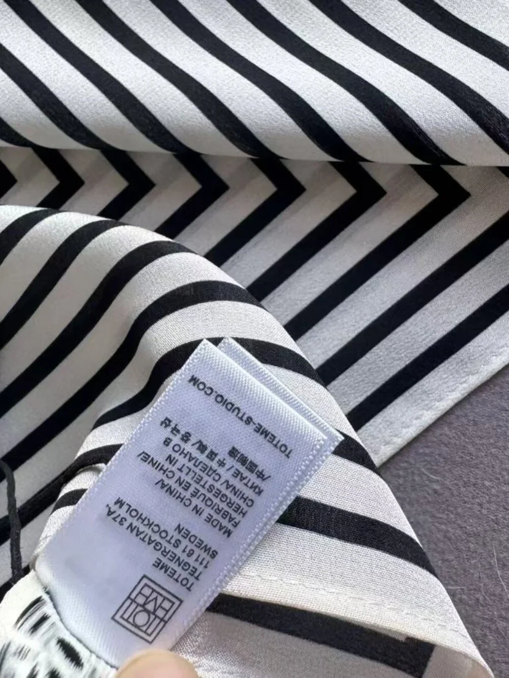 Toteme Monogram Stripe Silk Square Scarf Black White